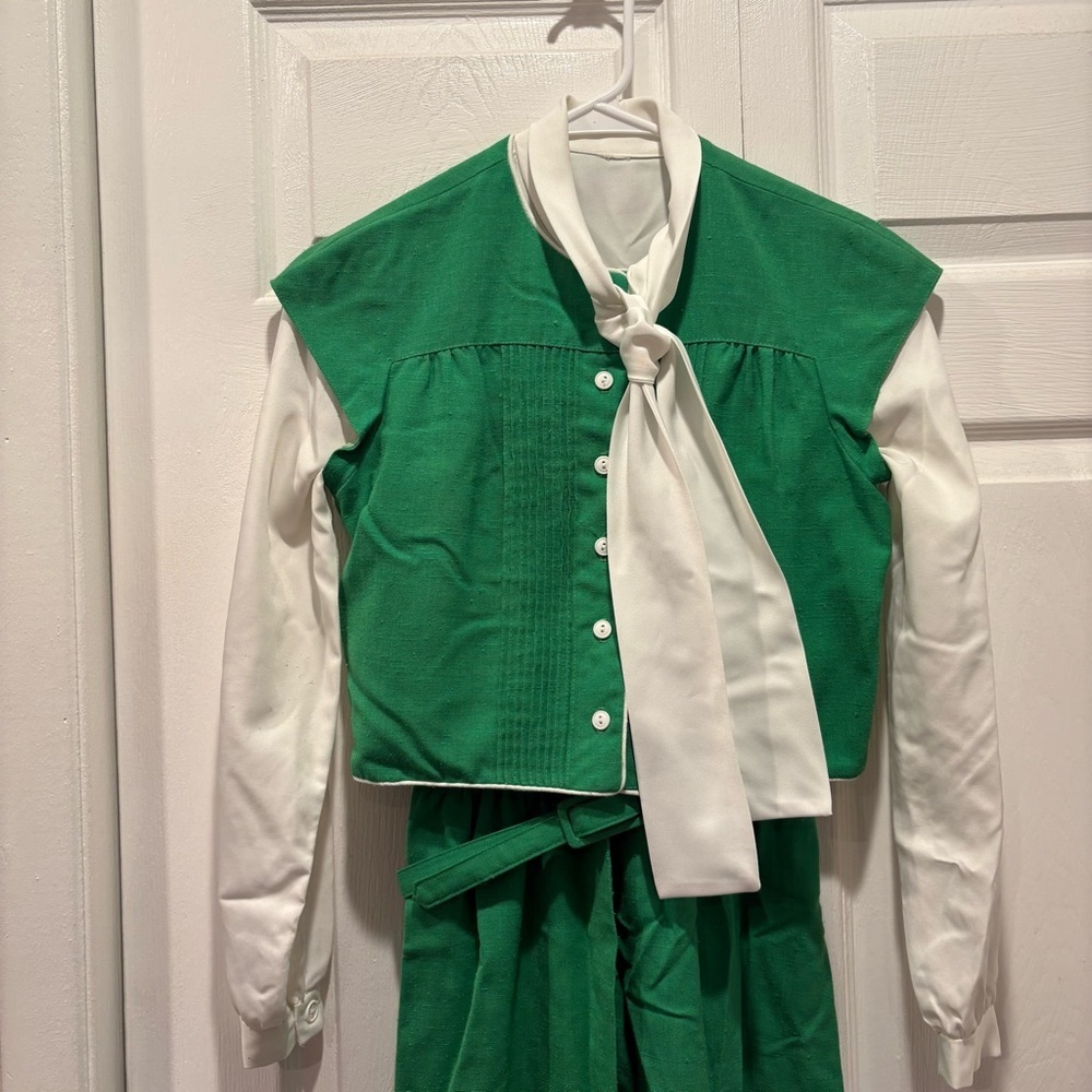 Vintage DW3 Green & White Overjacket Button Up Dress - Size XS